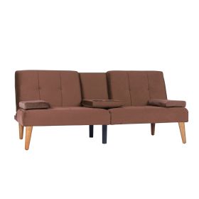 Modern Velvet Upholstered Sofa With 2 Cup Holders (Color: Brown)