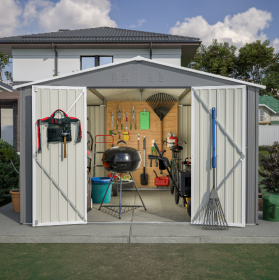 Shed With Updated Frame Structure & Lockable Door (10FT x 10FT) (Option: Gray)