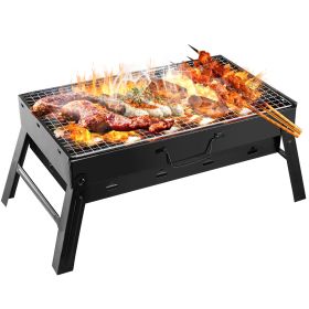 Portable Foldable Charcoal BBQ Grill – Lightweight Outdoor Smoker (Color: Black)
