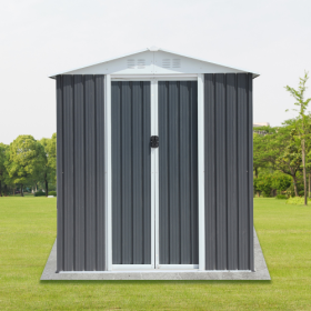 Apex Roof Garden Shed With Aluminum Alloy Frame And Sliding Door (Color: Grey)