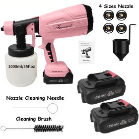 200W Electric Paint Sprayer Kit with 4 Nozzles & Dual 21V Batteries (Color: Pink)