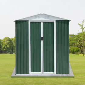 Apex Roof Garden Shed With Aluminum Alloy Frame And Sliding Door (Color: Green)