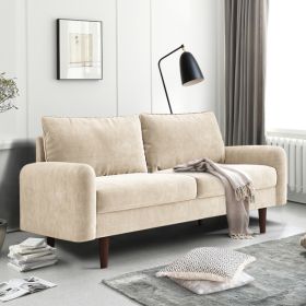 Velvet Round Arm Double Sofa (4.6FT) (Color: Beige)