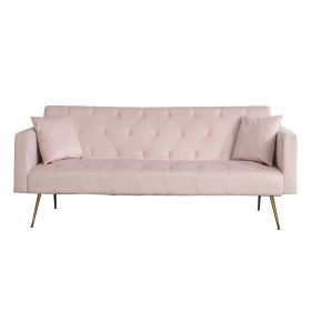Modern Velvet Wood Frame Sofa (Color: Pink)
