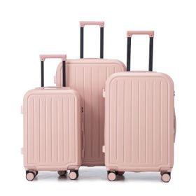 3-Piece ABS Spinner Luggage Set With USB Port and Cup Holder (Color: Pink)