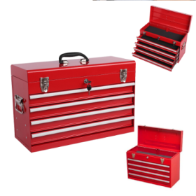 21-Inch Portable Steel Tool Box with Locking Drawers (Color: Red)