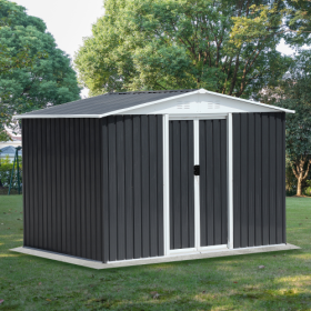 Apex Roof Storage Shed With Aluminum Alloy Frame And Sliding Door (Color: Grey)