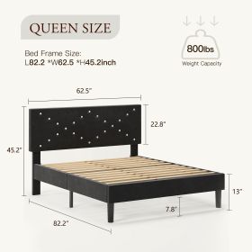 Modern Platform Bed Frame with Upholstered Headboard – Black (Option: QUEEN)