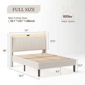 Platform Bed Frame with Upholstered Headboard & Charging Ports (Option: FULL)
