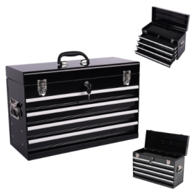 21-Inch Portable Steel Tool Box with Locking Drawers (Color: Black)