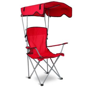 Foldable Camping Chair with Canopy and Cup Holder (Color: Red)