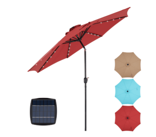 Solar 32 LED Lighted Patio Umbrella With Tilt Adjustment (Color: Red)