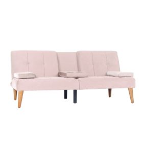 Modern Velvet Upholstered Sofa With 2 Cup Holders (Color: Pink)
