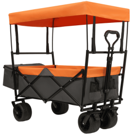 480lbs Collapsible Wagon With Canopy And Mosquito Net (Color: Orange)