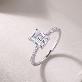 Square Diamond Ring Luxury Fashion Set Moissanite Silver Ring (Option: Five)
