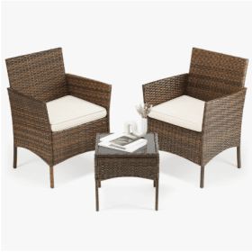 Outdoor Rattan Patio Set – 3 Piece Wicker Seating with Glass Table (Option: Threepiece set BN)
