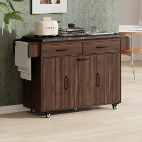 K&K Kitchen Island With Trash Cabinet And Drop Leaf Countertop (Option: Walnut Brown)