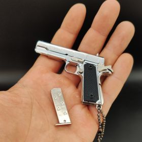 Mini Colt M1911 Pistol Keychain – with Carrying Case (Color: Silver)