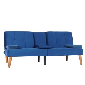 Modern Velvet Upholstered Sofa With 2 Cup Holders (Color: Blue)