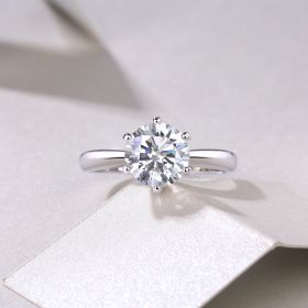 Classic Six-prong Mossan Diamond Silver Open Ring And Fixed Ring (Option: Golden-5ct)