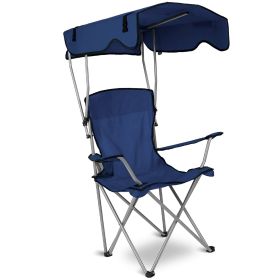 Foldable Camping Chair with Canopy and Cup Holder (Color: Navy Blue)