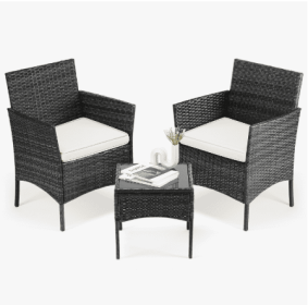 Outdoor Rattan Patio Set – 3 Piece Wicker Seating with Glass Table (Option: Threepiece set BK)