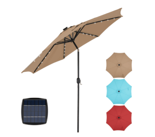 Solar 32 LED Lighted Patio Umbrella With Tilt Adjustment (Color: Khaki)