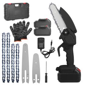 PowerCut Mini Chainsaw – Cordless Handheld 4" & 6" Set (Color: Black)