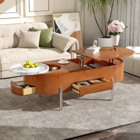 Lift-Top Coffee Table with 360° Rotating Tray – Modern Oval Storage Design (Option: Wood)