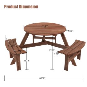 Circular Wooden Outdoor Picnic Table (Option: 6Person Brown)