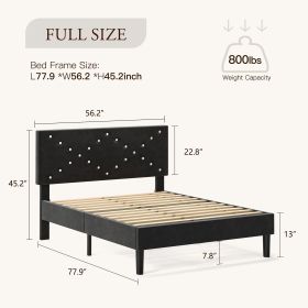 Modern Platform Bed Frame with Upholstered Headboard – Black (Option: FULL)