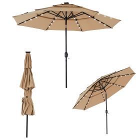 3-Tier Solar Patio Umbrella With 32 LED Lights (Color: Khaki)