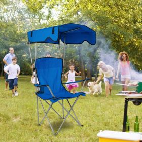 Foldable Camping Chair with Sunshade – Heavy-Duty Outdoor Comfort (Color: Blue)