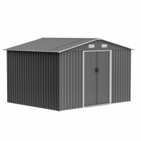 Storage Shed With Metal Foundation & Lockable Doors (Grey) (Option: Gray)