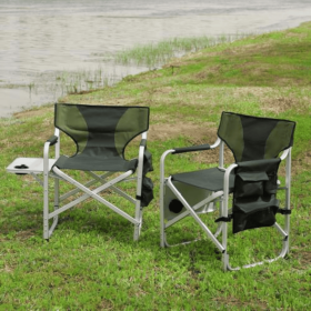 Padded Foldable Lightweight Oversized Outdoor Chair with Side Table (Option: Green2)