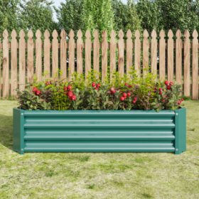 Metal Raised Garden Bed – 4x2ft Rectangle Planter (Color: Green)