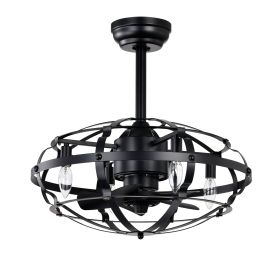 18in Industrial Ceiling Fan with Light Kit – Matte Black Bladeless Caged Fan (Option: Matte Black)