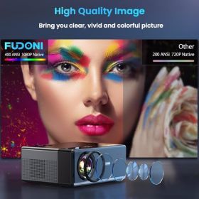 FUDONI Native 1080P WiFi Bluetooth Projector with 4K Support (Color: Black)