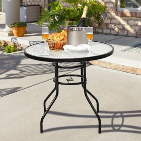 32" Round Patio Table with Tempered Glass & Steel Frame, Umbrella Hole (Option: Round Table)