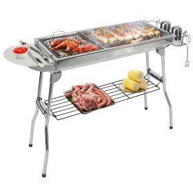 Portable Foldable Charcoal BBQ Grill – Heavy Duty Outdoor Cooker (Color: Silver)