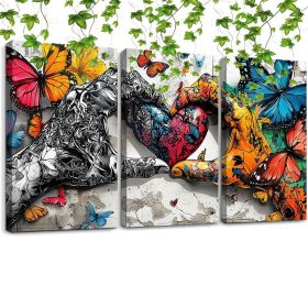 Unity Graffiti Heart – 3-Piece Framed Canvas Set (Option: 12x8inch)