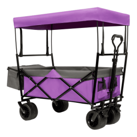 480lbs Collapsible Wagon With Canopy And Mosquito Net (Color: Purple)