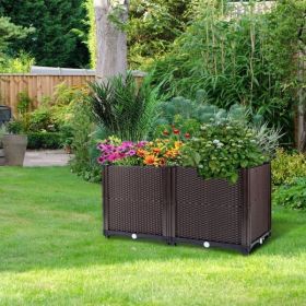 Raised Garden Bed With Self-Watering System, Rectangle, Brown (Color: Brown)