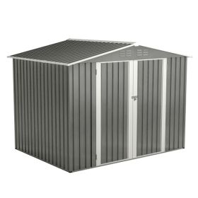 Outdoor Waterproof Steel Garden Tool Storage Shed – 8×6 ft (Option: Gray)