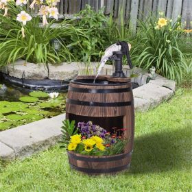 Rustic Wooden Barrel Pump Fountain with Planter – Carbonized Finish (Option: Carbonized)