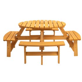 Natural Fir Wood Outdoor Picnic Table with 4 Built-In Benches (Option: Natural color)