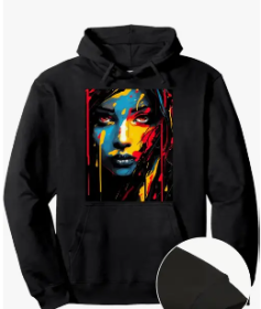 Abstract Color Splash Woman Face Pullover Hoodie (size: L)