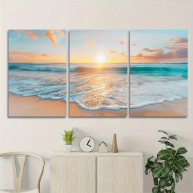 Coastal Horizon 3-Piece Sunset Beach Canvas Set – Framed Ocean Wave Wall Art (Option: 12x8inch)