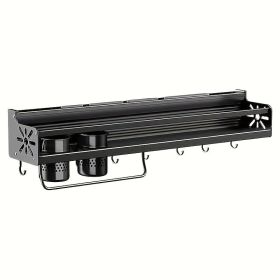 Wall-Mounted Cutlery & Spice Rack – Camping and Mancave Kitchen Organizer (Color: Black)