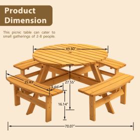 Circular Wooden Outdoor Picnic Table (Option: 8Person Natural)